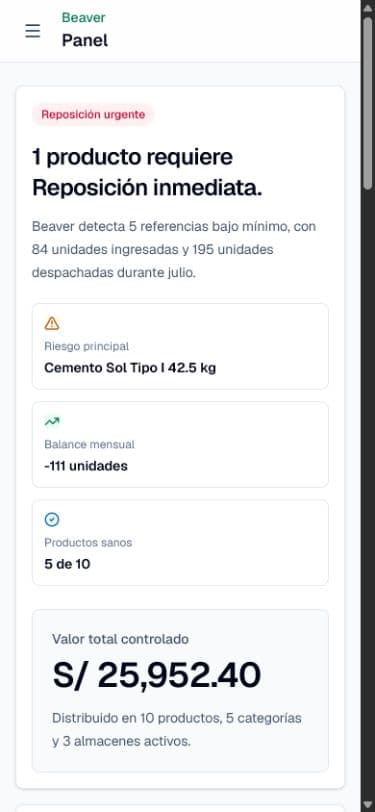 Dashboard móvil